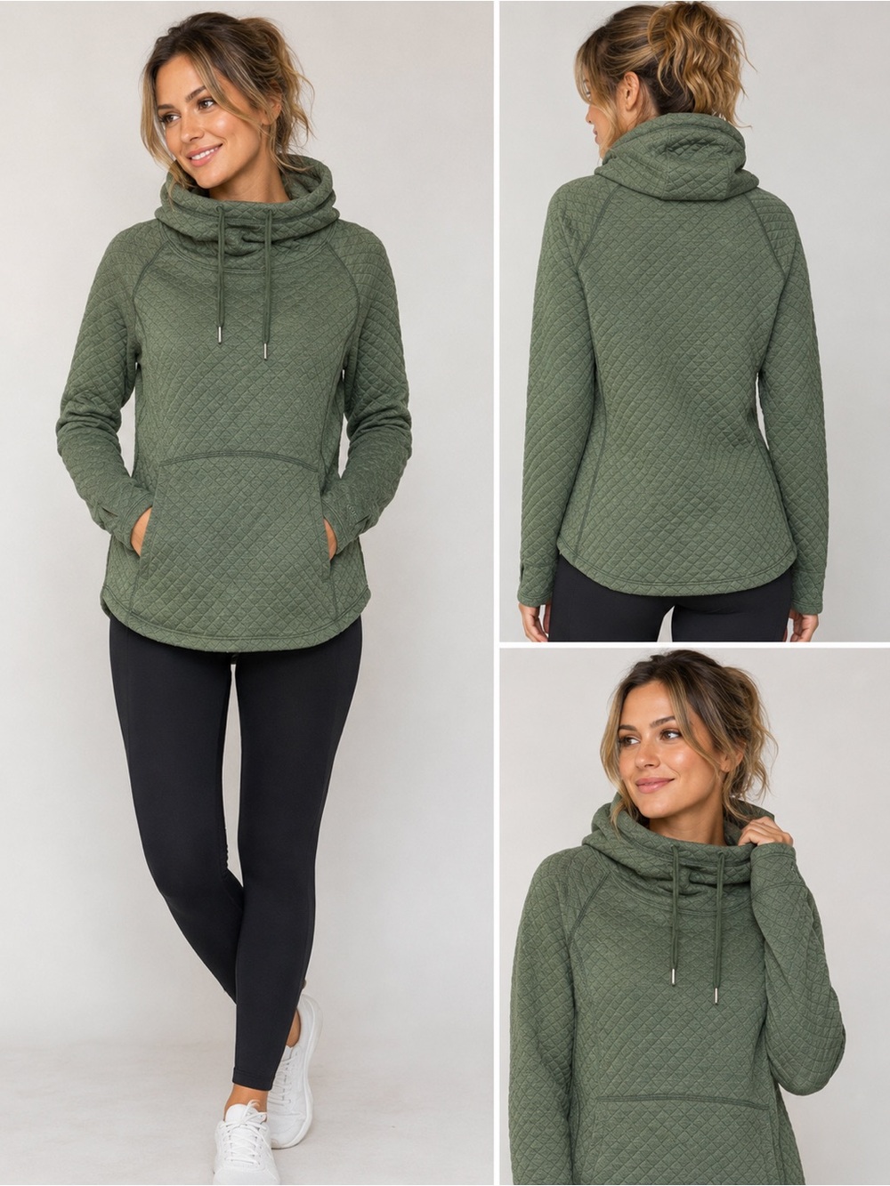 Marmot Women’s Medium Quilted Cowl Neck Hoodie Pullover Olive Green